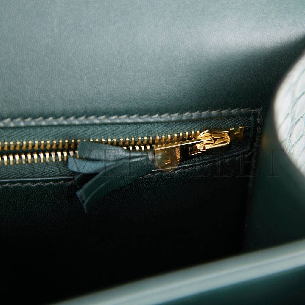 H**mes constance 24 vert fonce matte alligator gold hardware (24cm)
