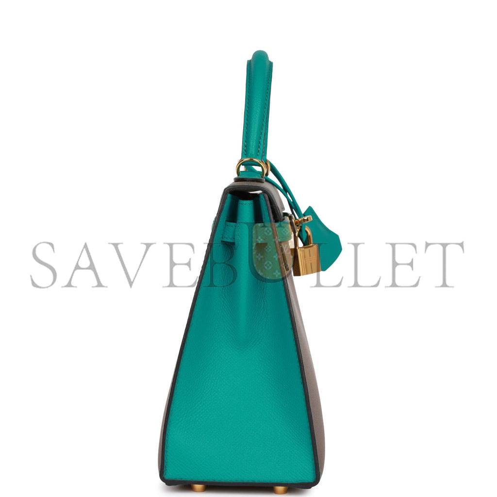 H**mes special order (hss) kelly sellier 25 etain and bleu paon epsom gold hardware handmade(25*17*7cm)