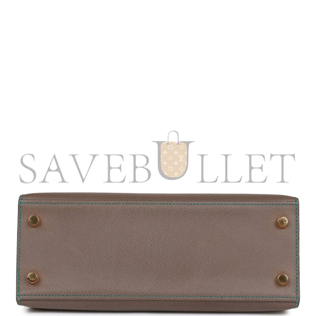 H**mes special order (hss) kelly sellier 25 etain and bleu paon epsom gold hardware handmade(25*17*7cm)