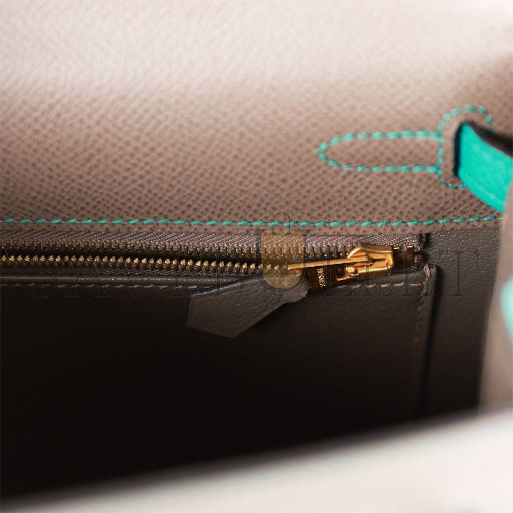 H**mes special order (hss) kelly sellier 25 etain and bleu paon epsom gold hardware handmade(25*17*7cm)