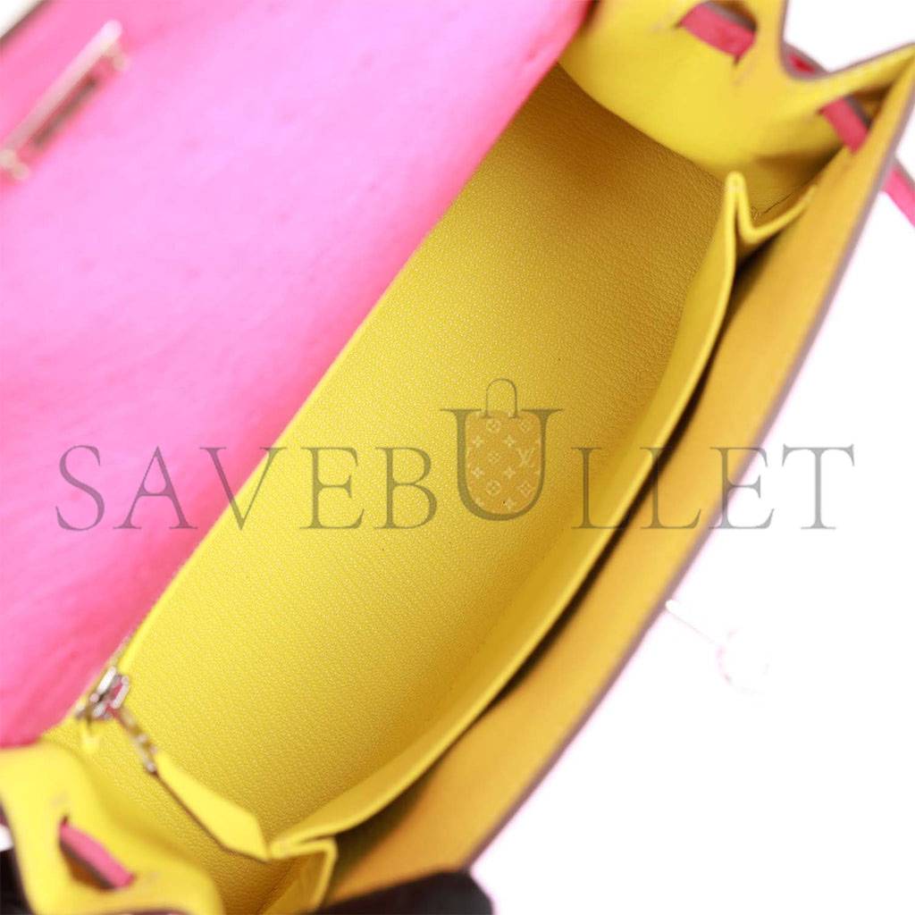 H**mes special order (hss) kelly sellier 25 rose tyrien verso ostrich palladium hardware handmade (25*17*7cm)