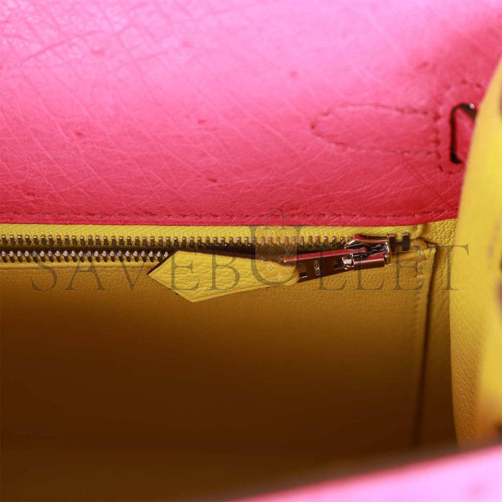 H**mes special order (hss) kelly sellier 25 rose tyrien verso ostrich palladium hardware handmade (25*17*7cm)