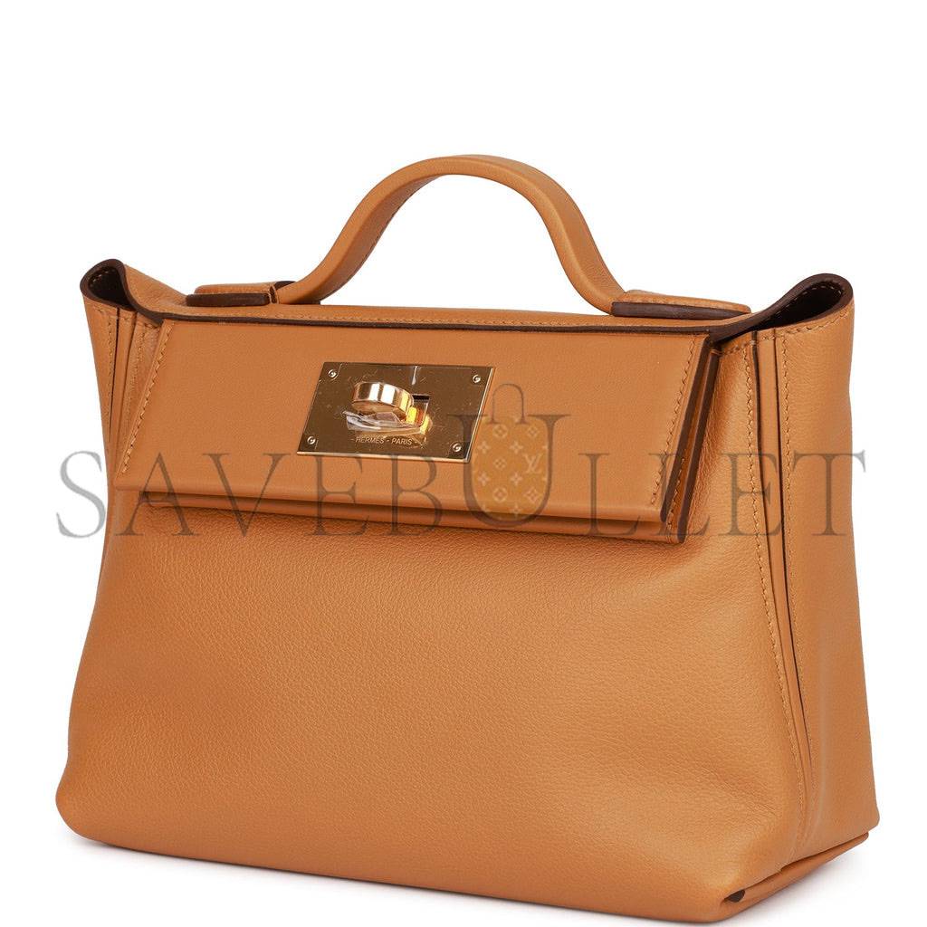 H**mes mini 2424 bag caramel evercolor and sesame swift verso gold hardware (23*17*11cm)