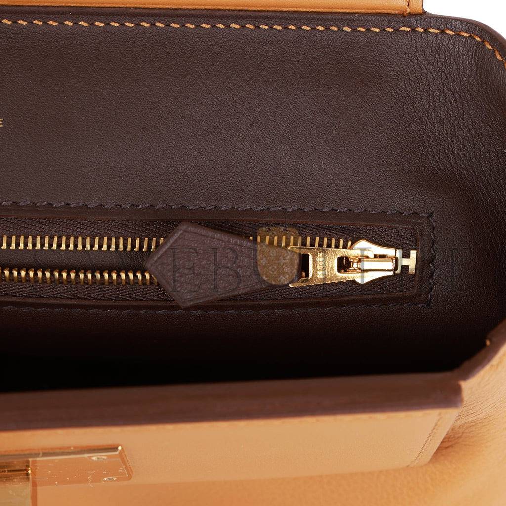 H**mes mini 2424 bag caramel evercolor and sesame swift verso gold hardware (23*17*11cm)