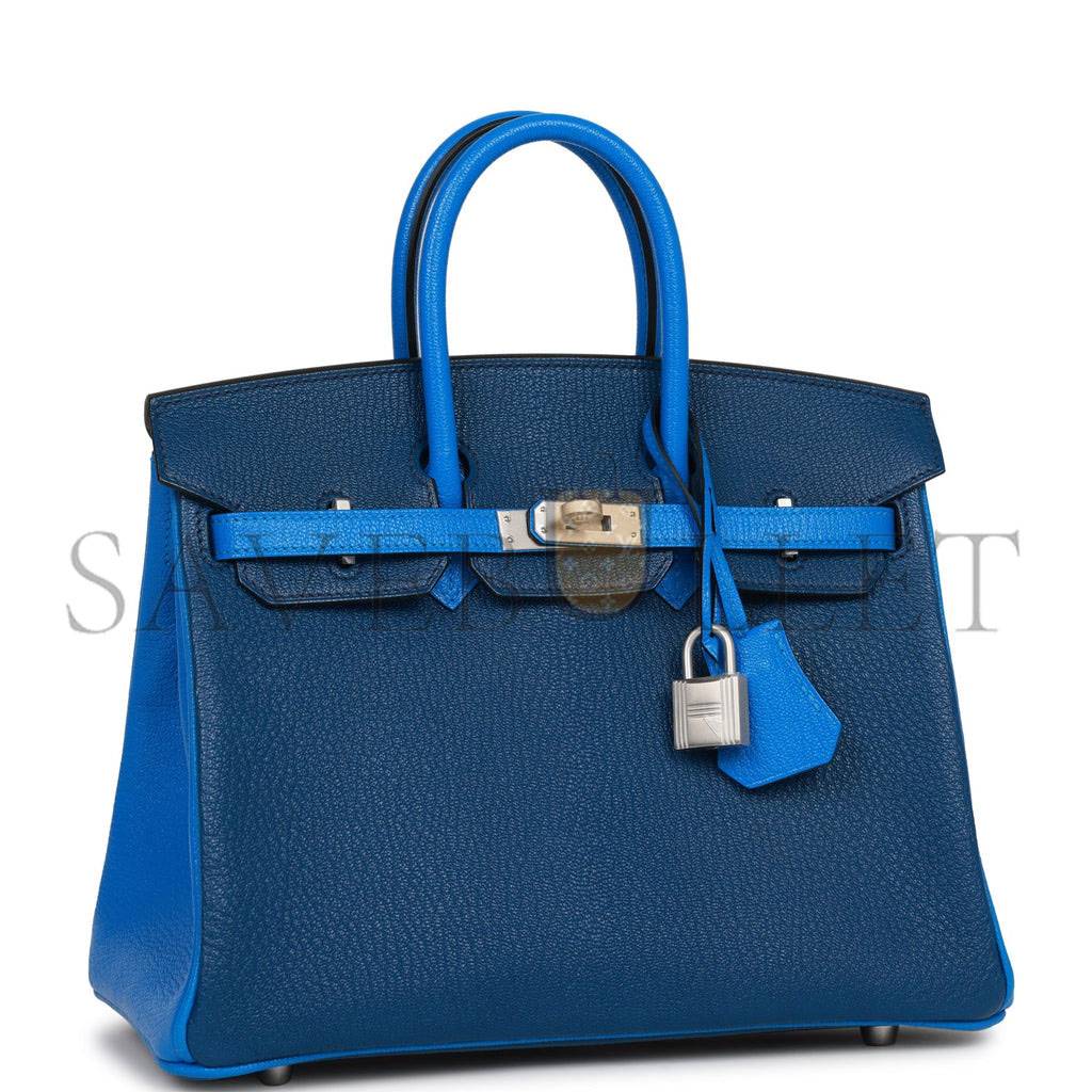 H**mes special order (hss) birkin 25 bleu hydra and bleu saphir chÈvre brushed palladium hardware handmade (25cm)