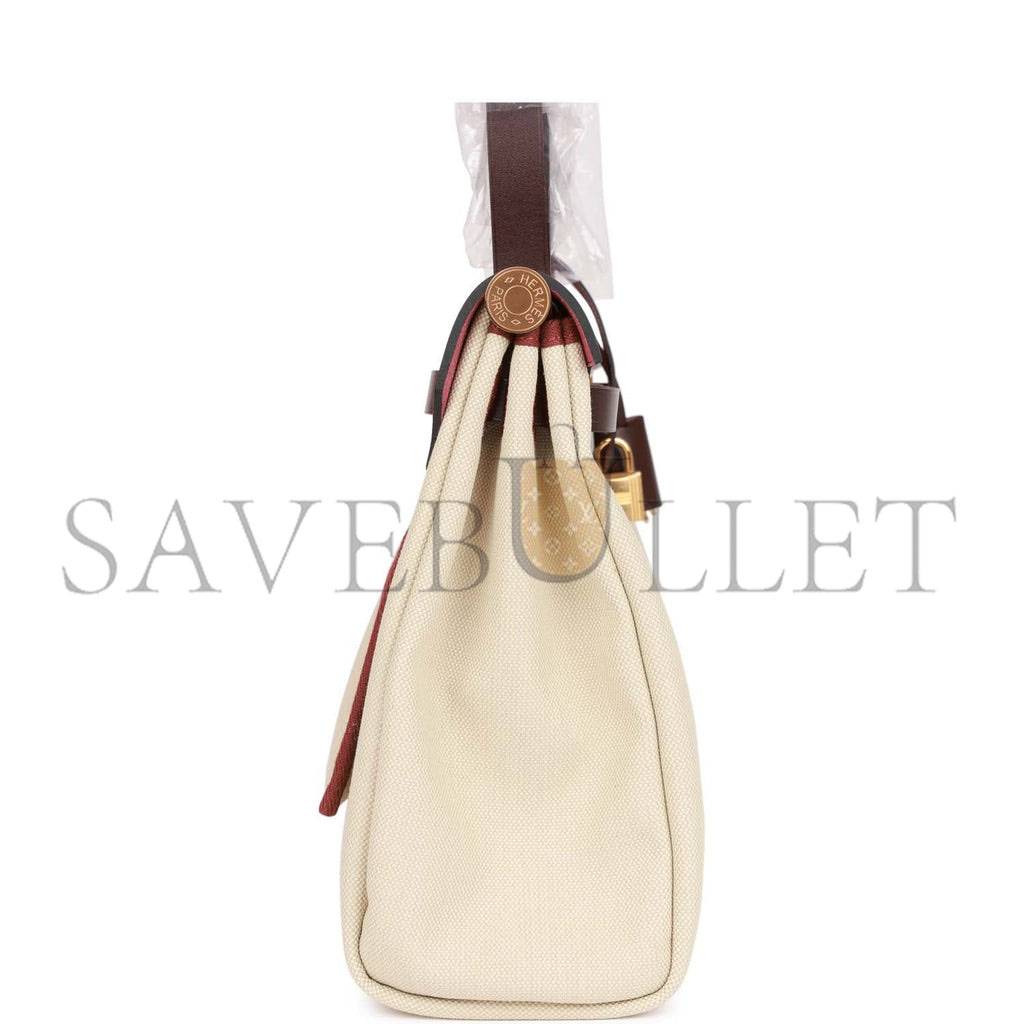 H**mes herbag zip pm 31 beton toile h berline rouge sellier hunter gold hardware (30*27*11cm)