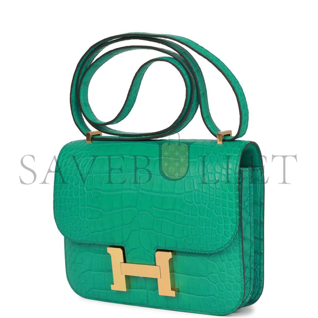 H**mes constance 18 vert jade matte alligator gold hardware 39821013450846 (18cm)