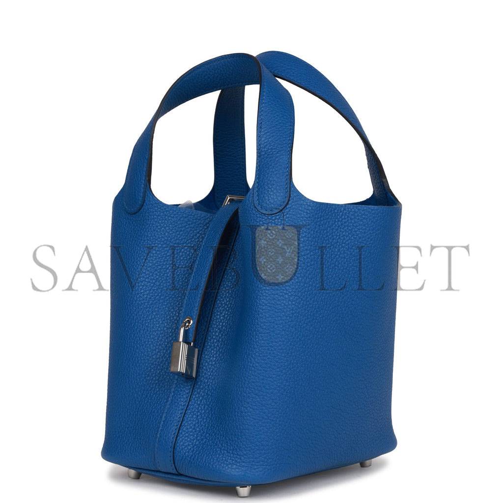 H**mes picotin lock 18 bleu france clemence gold hardware (18*13*18cm)