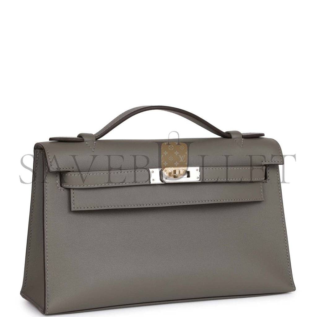 H**mes mini kelly pochette gris meyer swift palladium hardware (22*14*7cm)