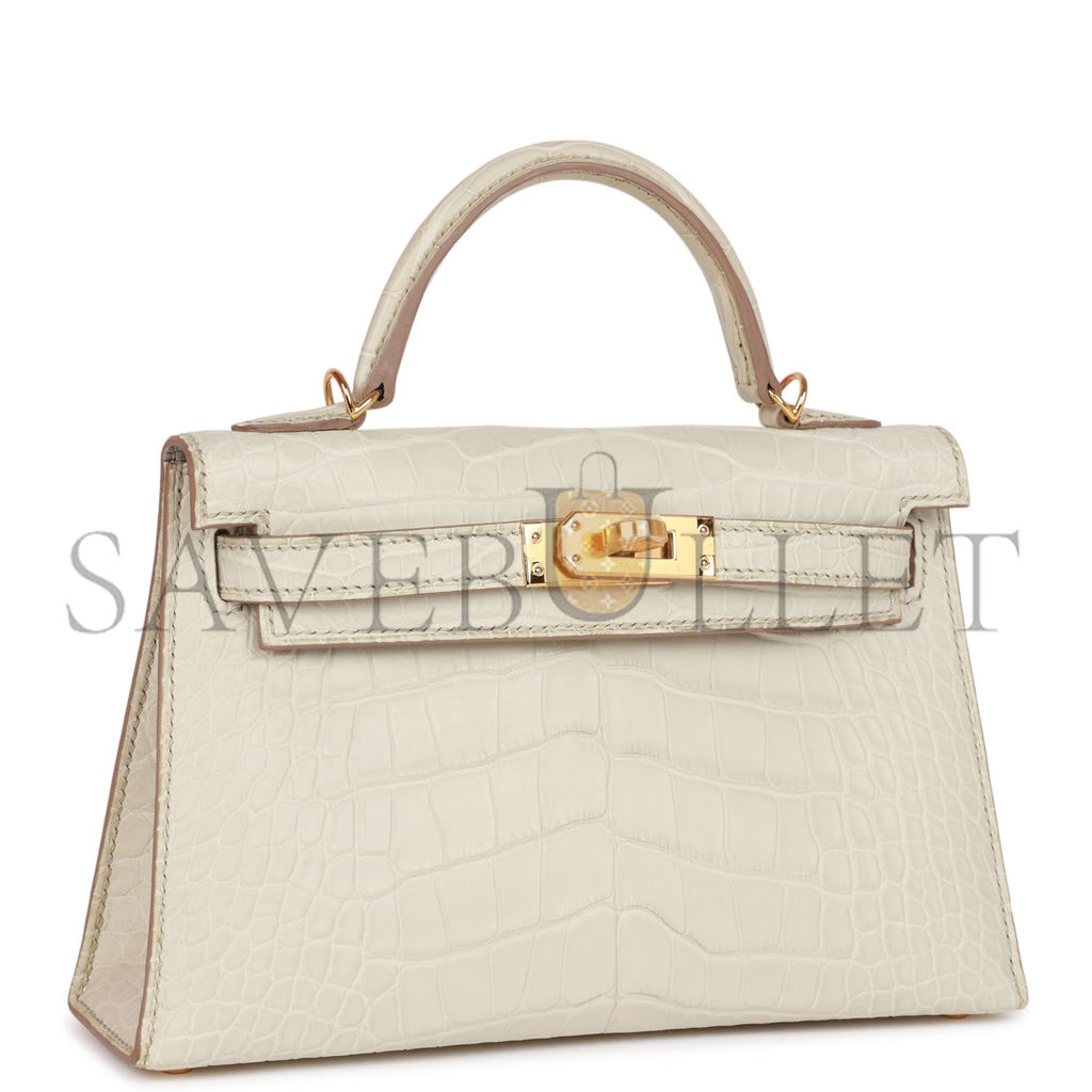 H**mes mini kelly sellier 20cm beton matte alligator gold hardware (19*12*5.5cm)