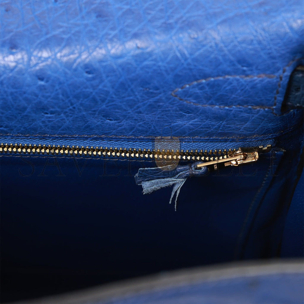H**mes ghillies kelly retourne 32 bleu saphir, bleu iris and bleu de malte ostrich permabrass hardware (32cm)
