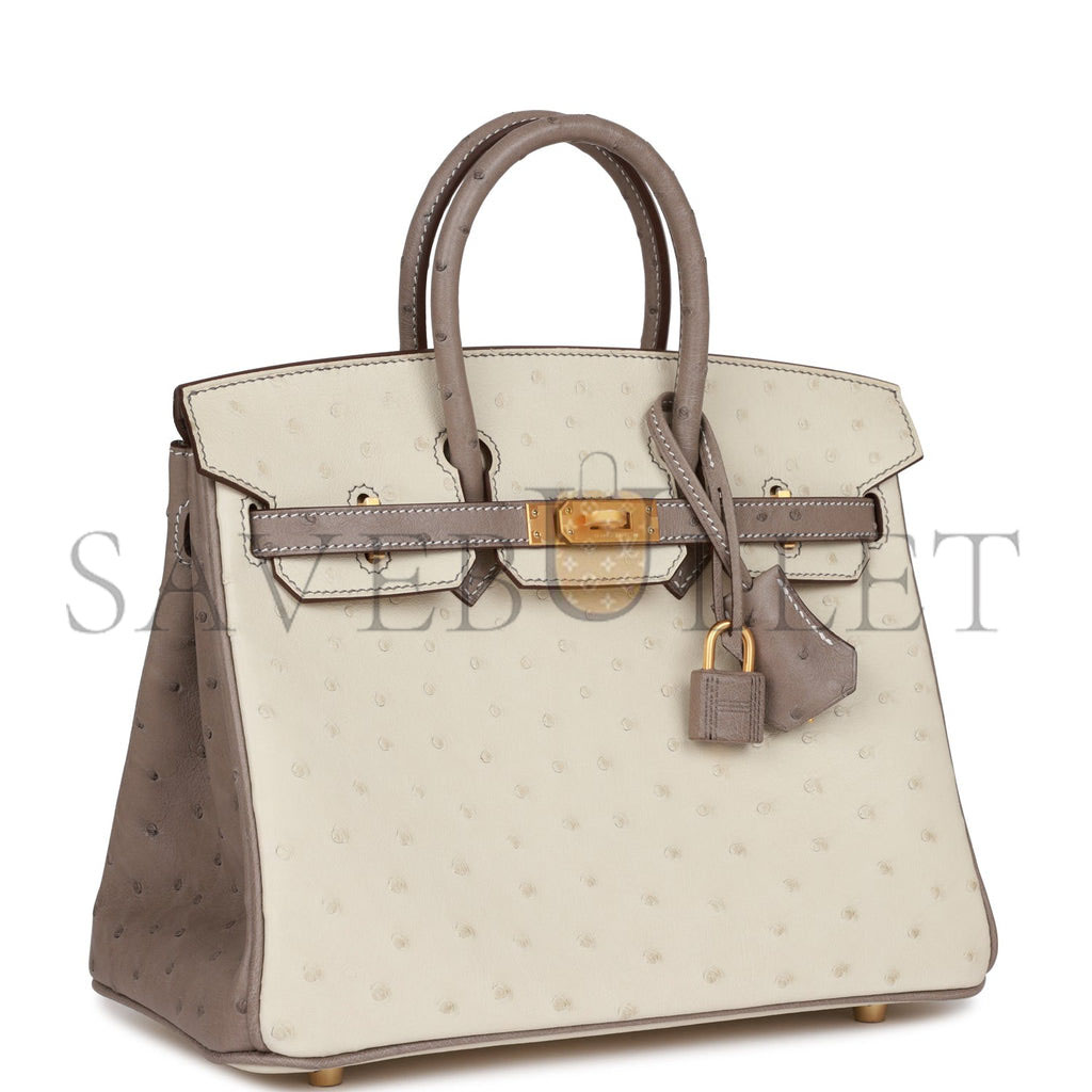 H**mes special order (hss) birkin 25 beton and gris asphalte ostrich brushed gold hardware handmade (25cm)