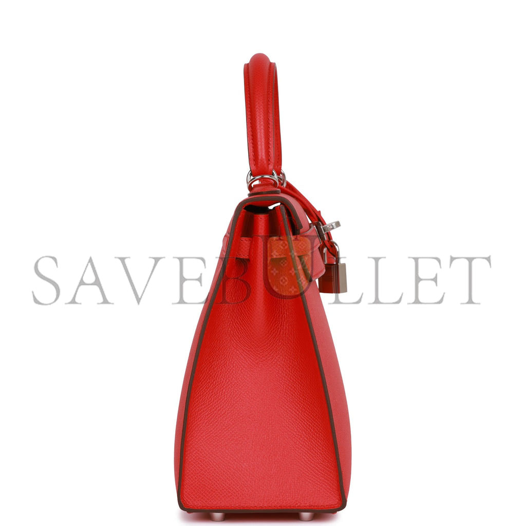 H**mes kelly sellier 25 rouge de coeur verso epsom palladium hardware (25*17*7cm