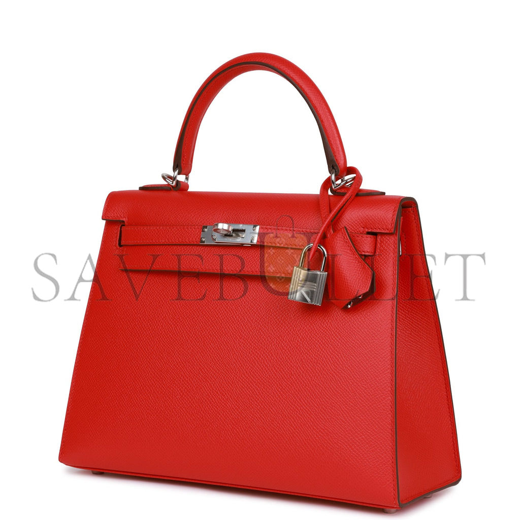 H**mes kelly sellier 25 rouge de coeur verso epsom palladium hardware (25*17*7cm