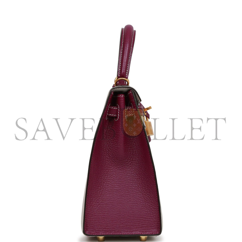 H**mes special order (hss) kelly sellier 25 gris perle and anemone chevre brushed gold hardware handmade(25*17*7cm)