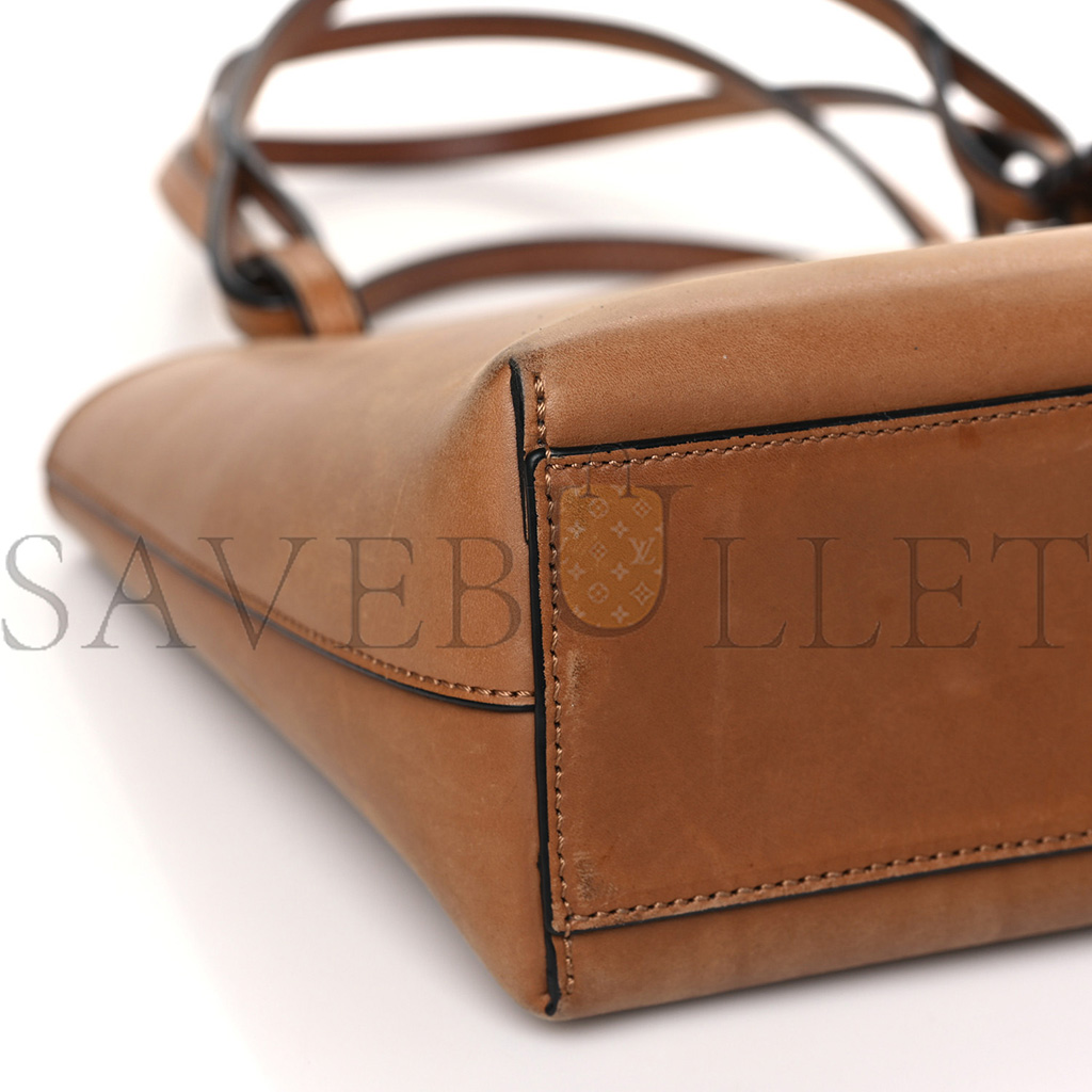 l*ew* calfskin double handle square tote camel capri blue (22*21*10cm)