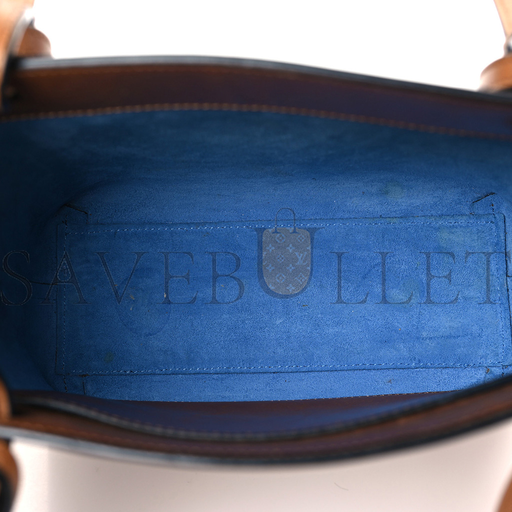 l*ew* calfskin double handle square tote camel capri blue (22*21*10cm)