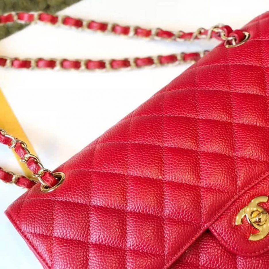 Ch*el classic flap small red caviar leather gold hardware (23*14.5*6cm)