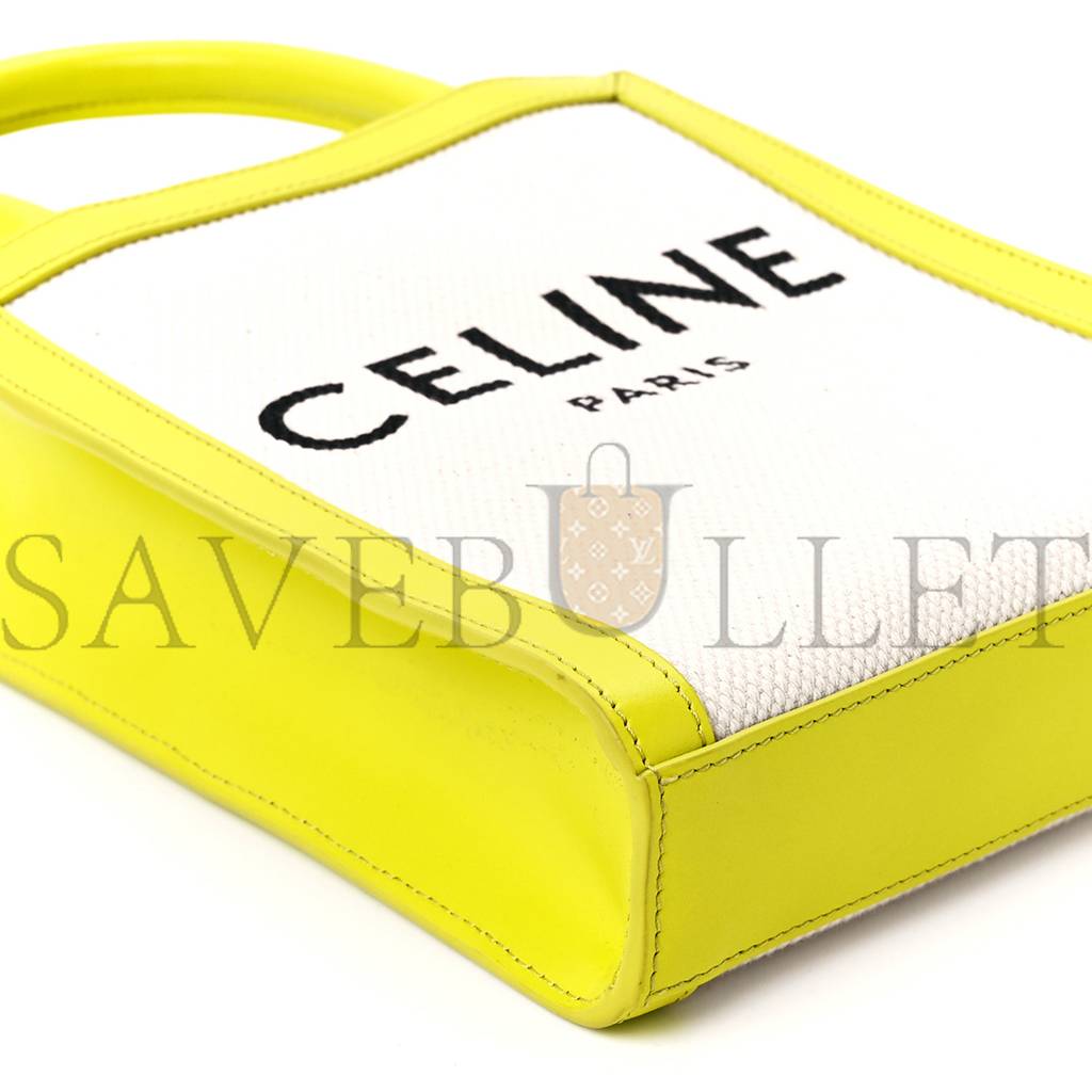 Ce**e canvas calfskin mini vertical cabas neon yellow (20*17*4cm)