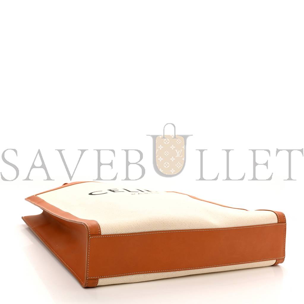 Ce**e canvas calfskin logo print vertical cabas natural tan (39*36*9cm)