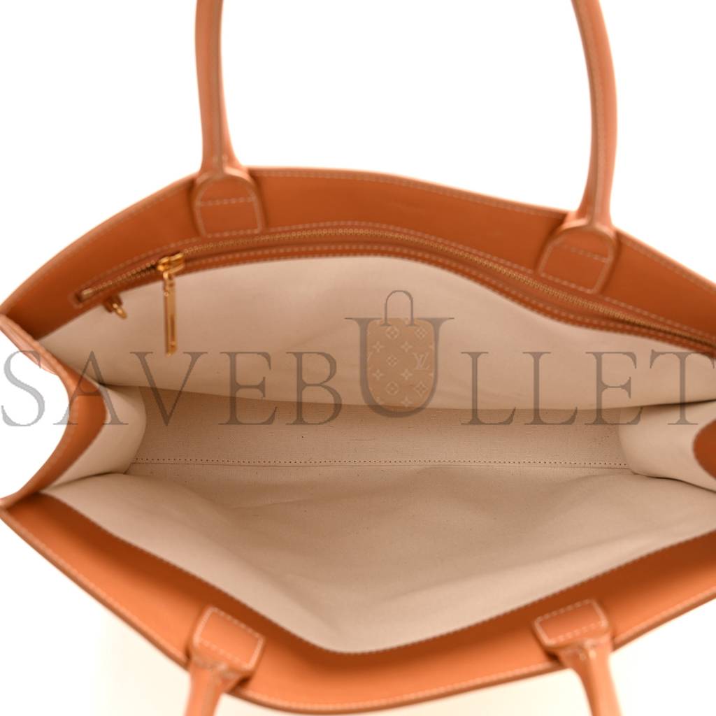 Ce**e canvas calfskin logo print vertical cabas natural tan (39*36*9cm)