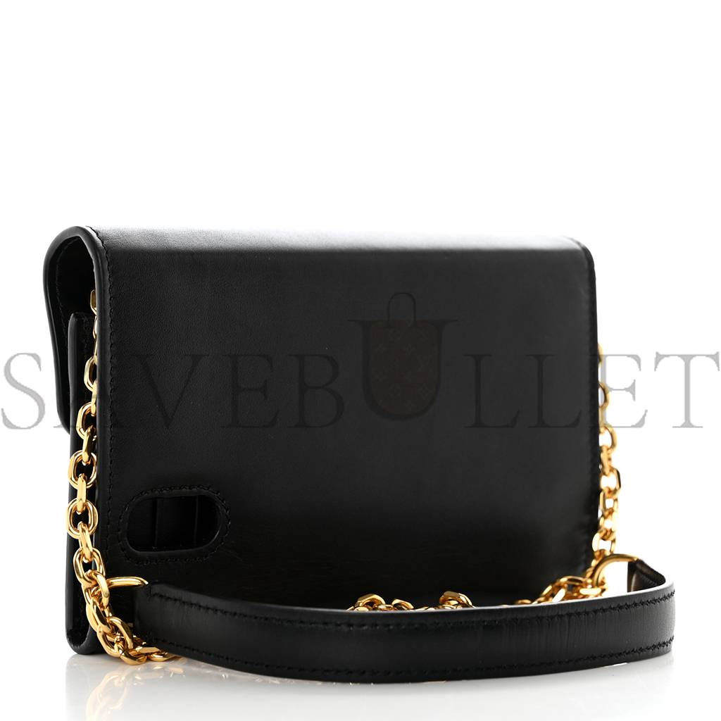 Ce**e shiny smooth calfskin c phone holder wallet on chain bag black (15*10*3cm)