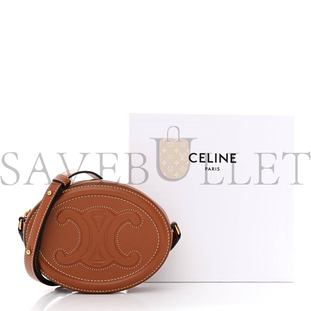Ce**e smooth calfskin cuir triomphe oval crossbody purse tan (16*12*4cm)