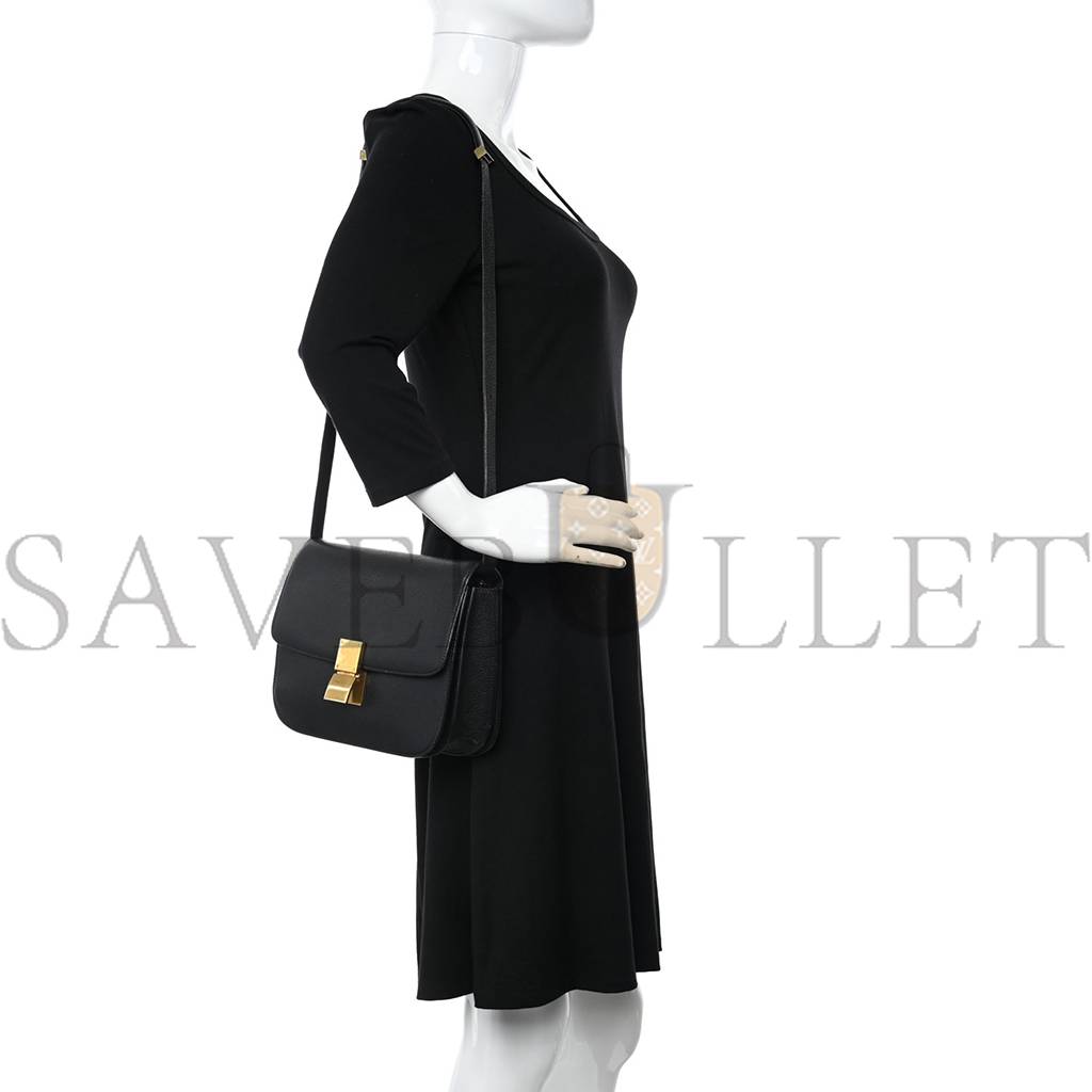Ce**e liege calfskin medium classic box flap bag black (24*18*7cm)