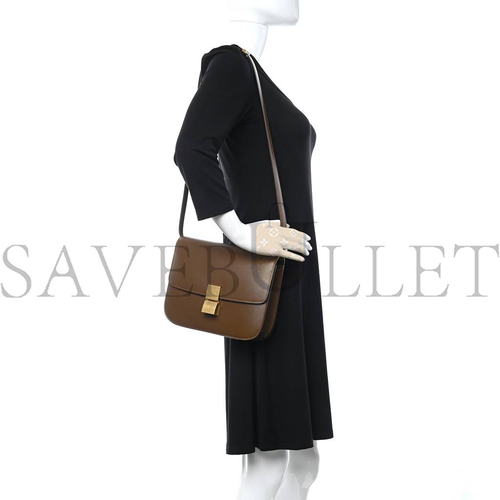Ce**e box calfskin medium classic box flap bag camel (23*20*6cm)
