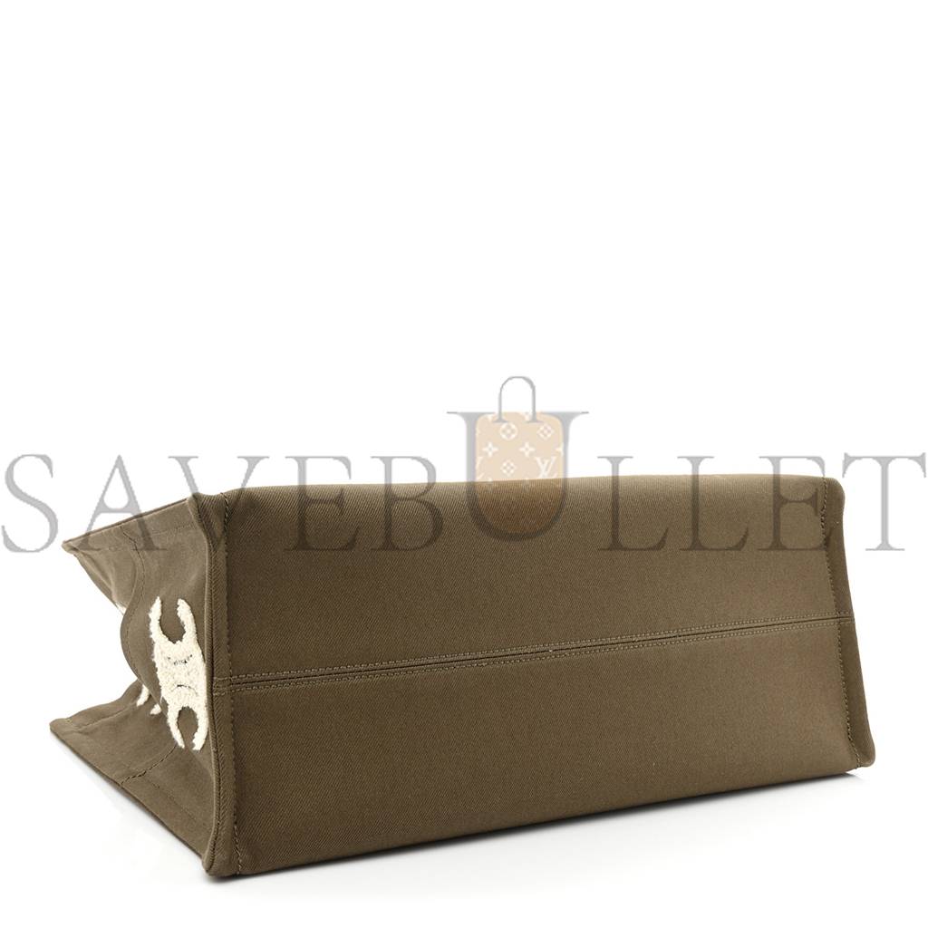 Ce**e canvas calfskin embroidered triomphe large cabas thais khaki tan (41*29*17cm)