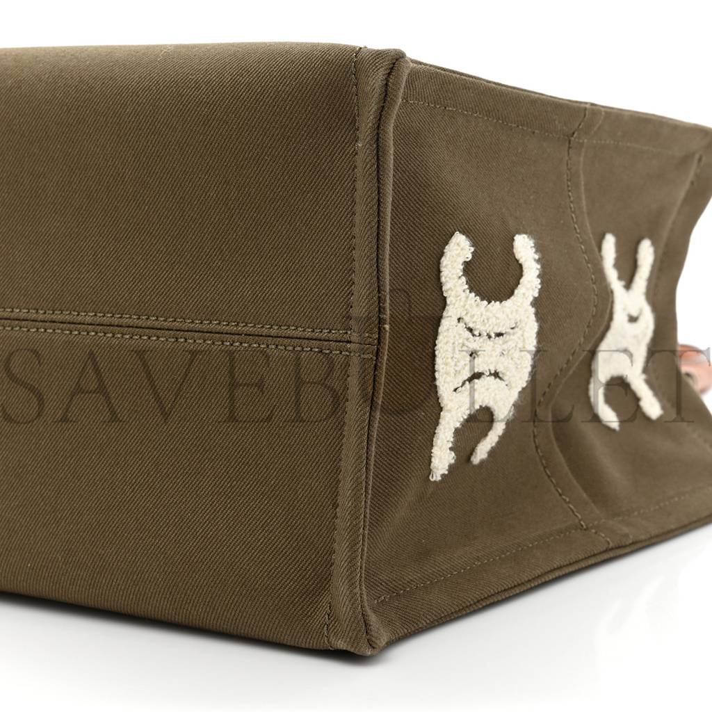Ce**e canvas calfskin embroidered triomphe large cabas thais khaki tan (41*29*17cm)