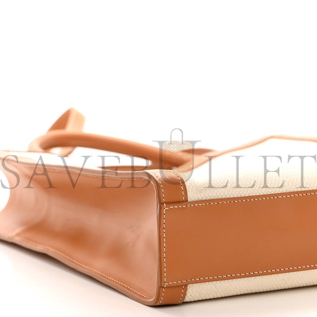 Ce**e canvas calfskin logo print small vertical cabas natural tan (33*28*8cm)
