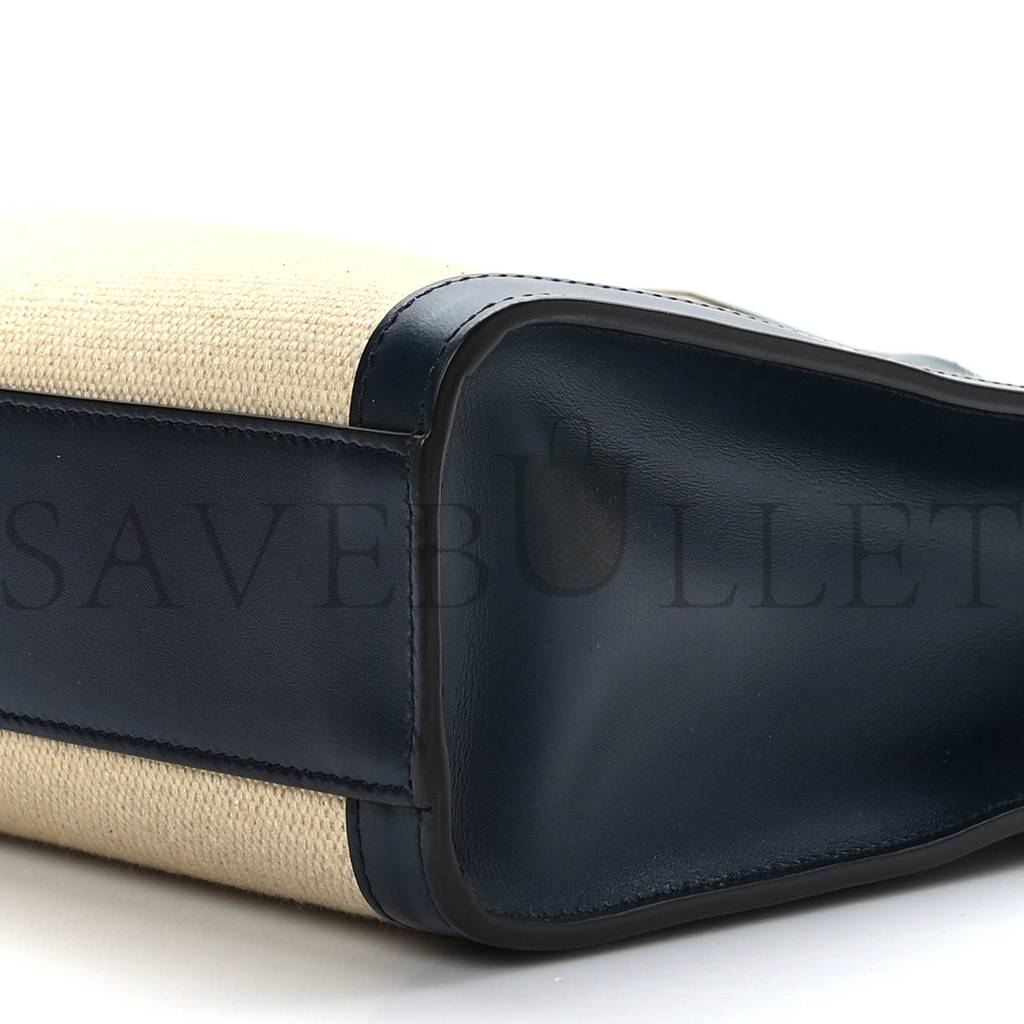 Ce**e canvas calfskin logo print small vertical cabas natural navy (32*28*8cm)
