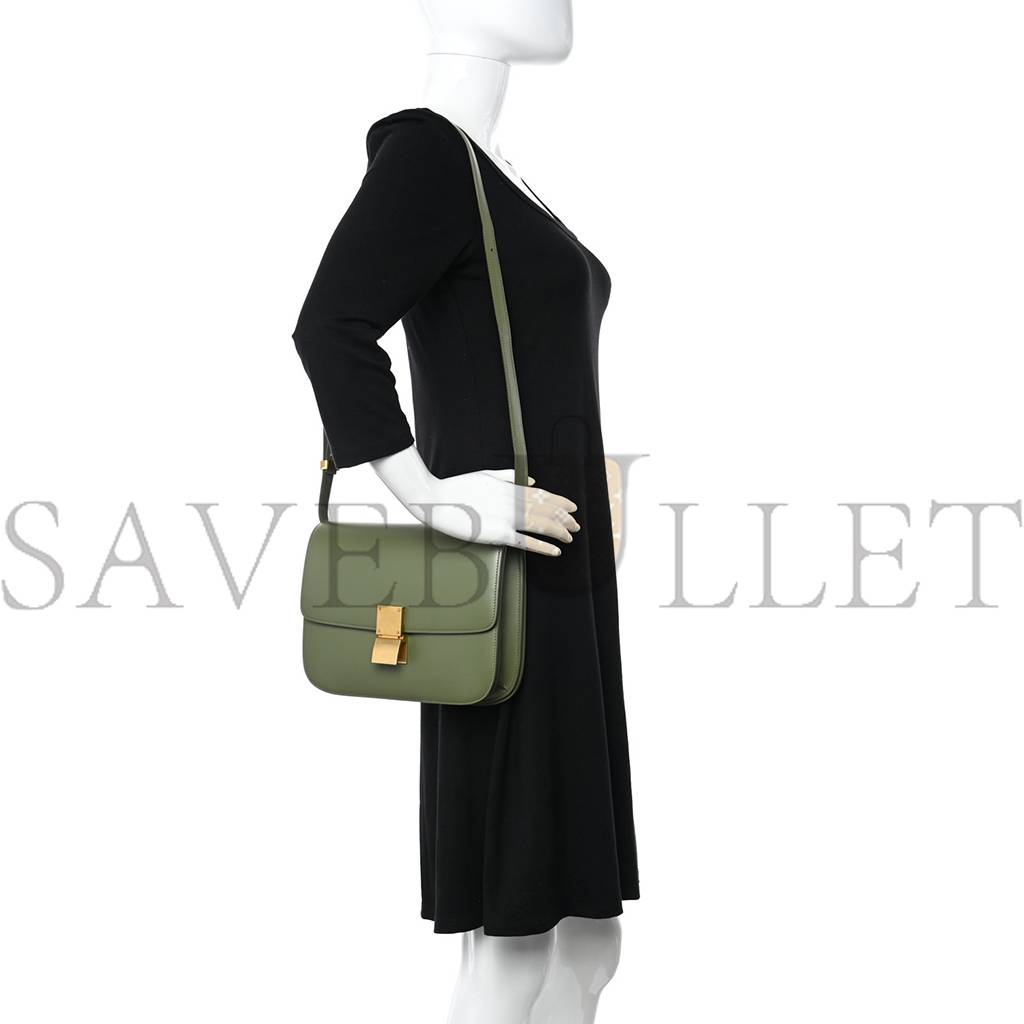 Ce**e box calfskin classic box medium flap bag army green (23*18*6cm)