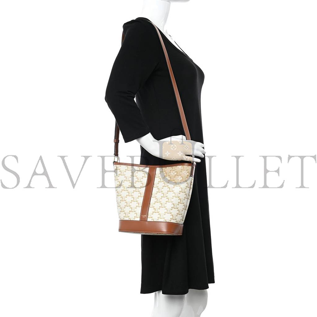 Ce**e triomphe canvas calfskin small bucket bag white (22*18*13cm)