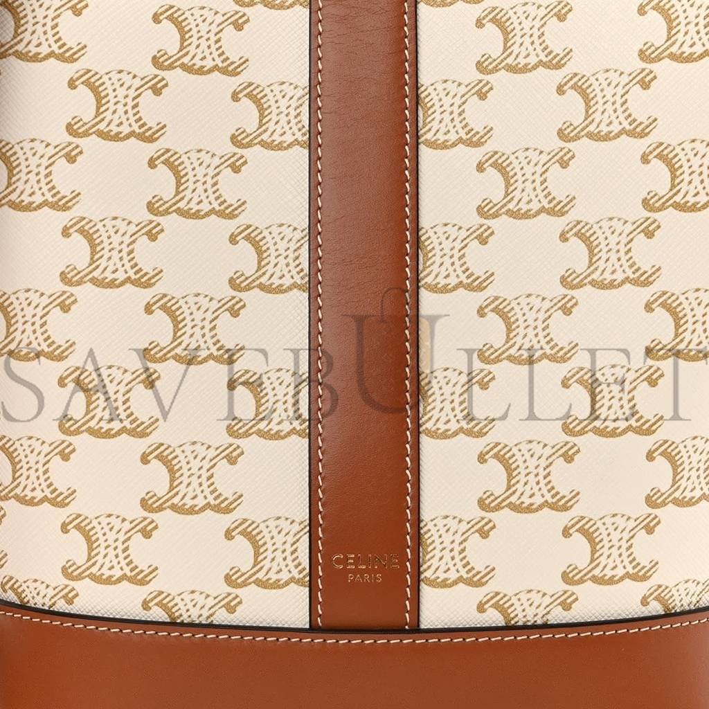 Ce**e triomphe canvas calfskin small bucket bag white (22*18*13cm)
