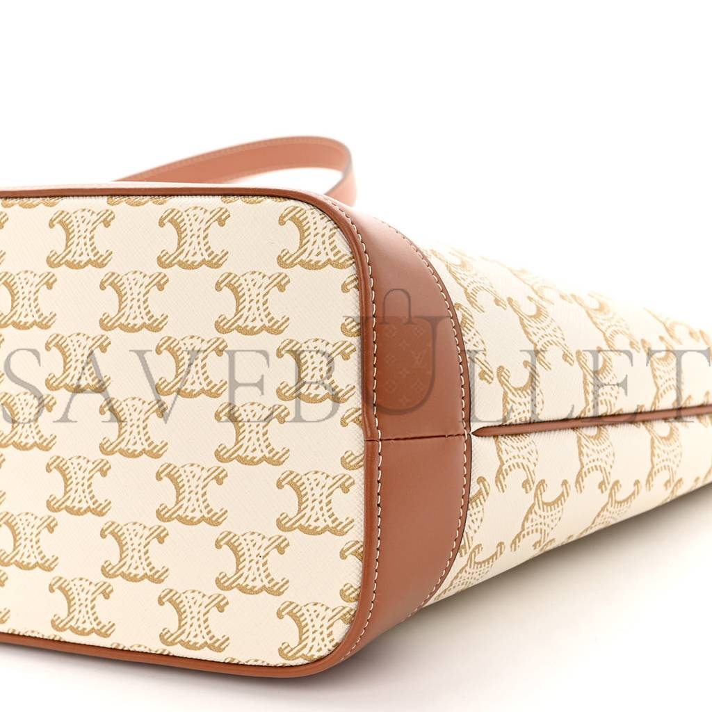 Ce**e triomphe canvas calfskin small bucket bag white (22*18*13cm)