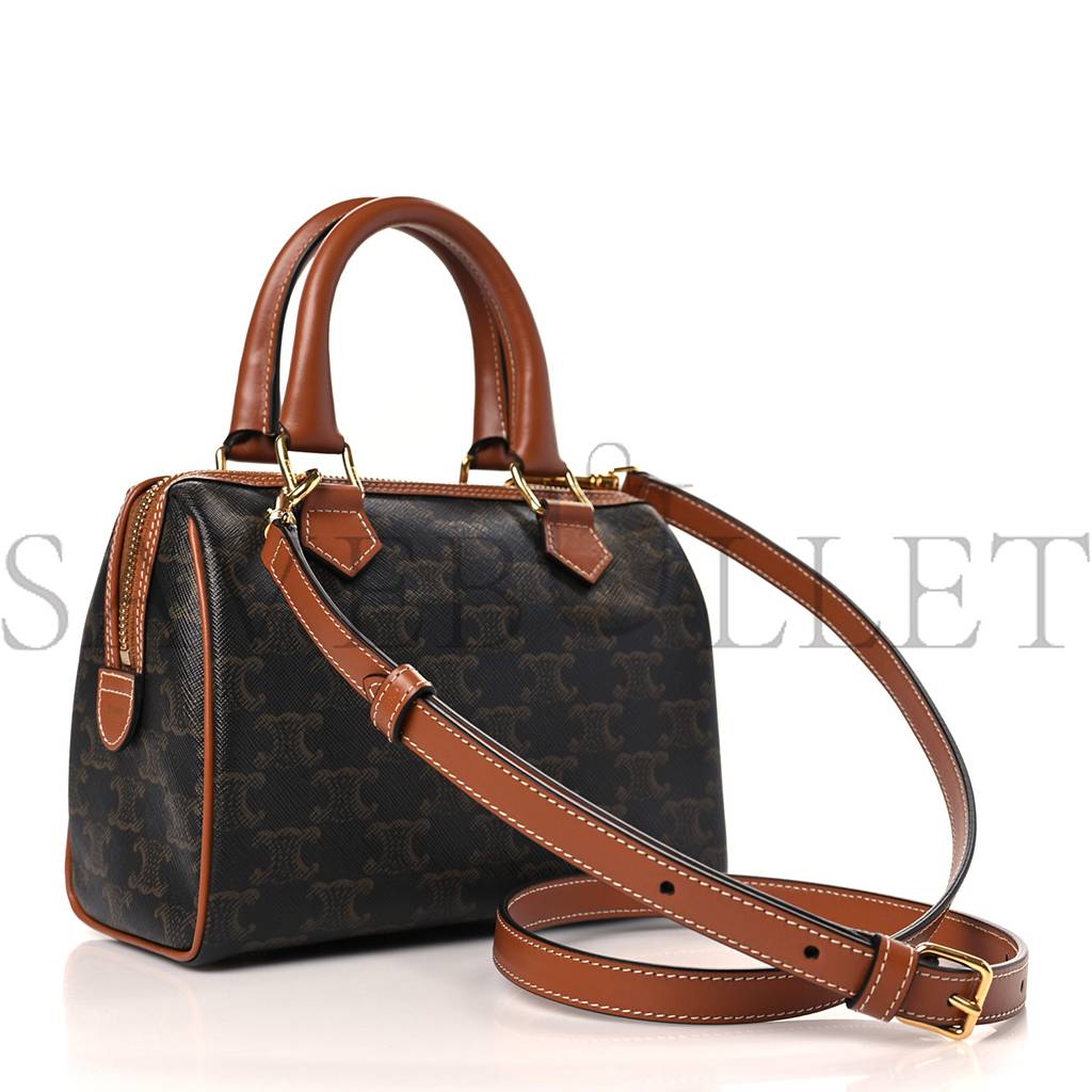 Ce**e triomphe canvas calfskin small boston bag tan (22*18*13cm)