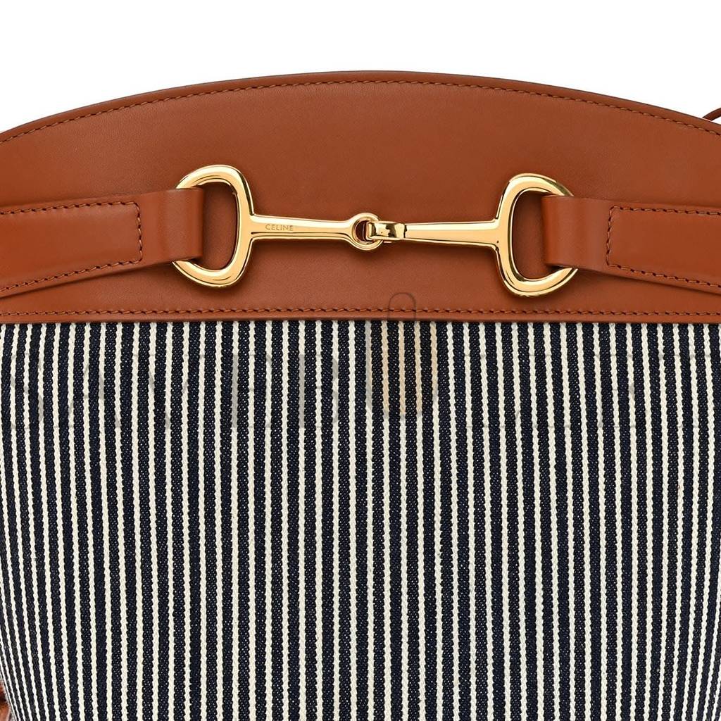 Ce**e textile calfskin crecy bucket bag blue tan (23*15*15cm)