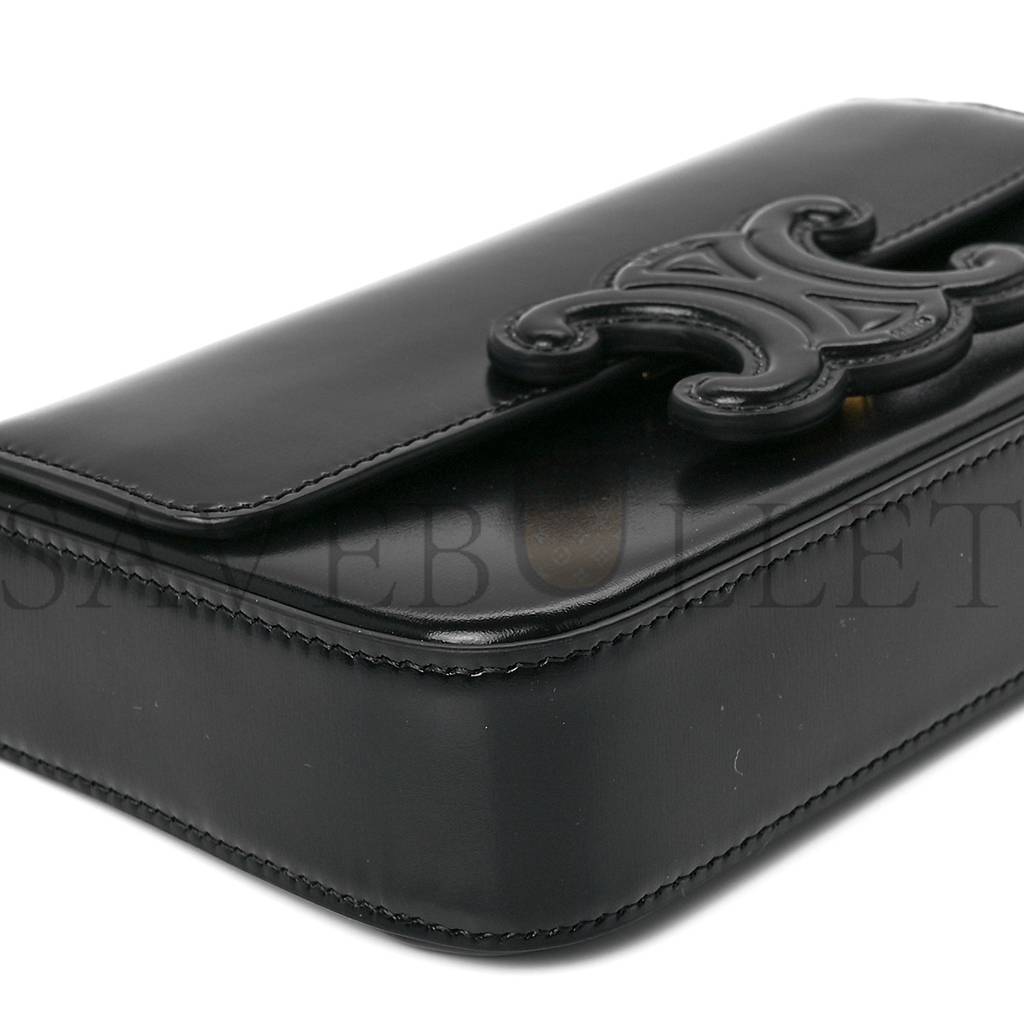 Ce**e shiny calfskin cuir triomphe chain shoulder bag black (20*11*4cm)