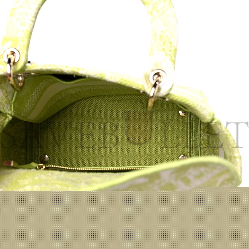 D*or canvas toile de jouy reverse embroidered medium lady d-lite green (23*18*10.2cm)