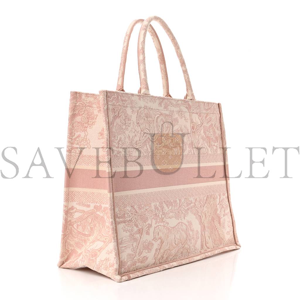 D*or canvas toile de jouy embroidered large book tote pink (42*35*10.2cm)