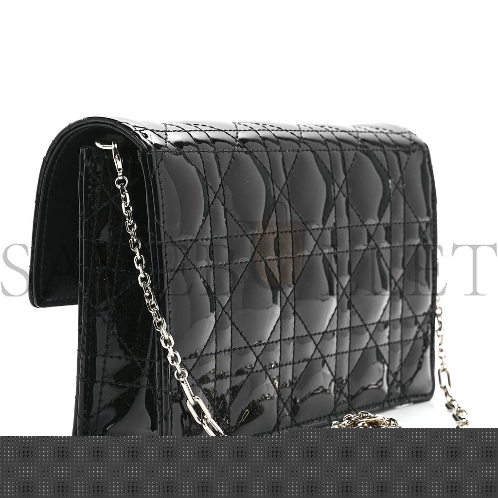 D*or patent cannage lady D*or chain pouch black (19*13*4.4cm)