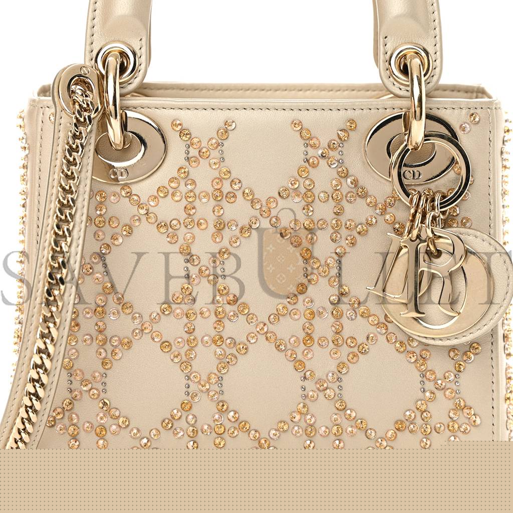 D*or metallic lambskin crystal cannage mini lady D*or platinum (17*15*7.6cm)