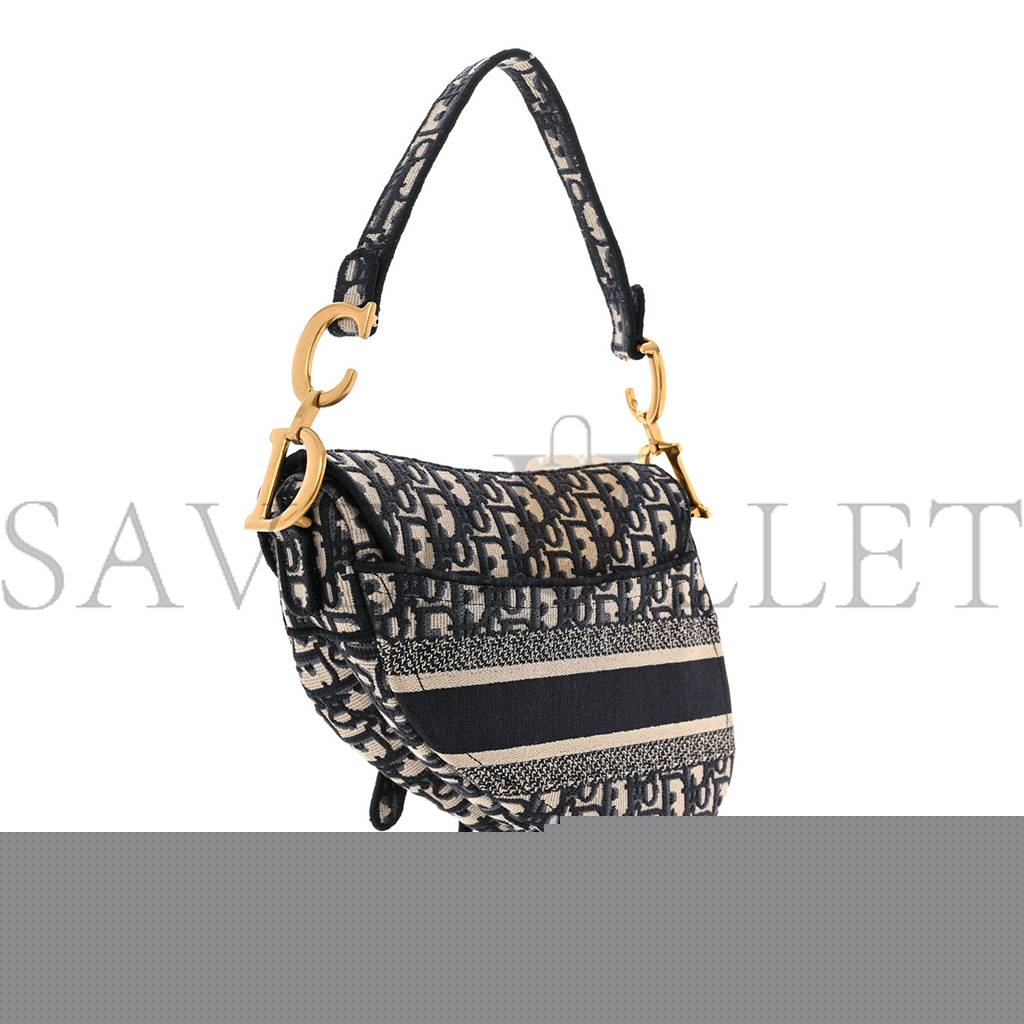 D*or oblique embroidered saddle bag blue (25*19*5.1cm)