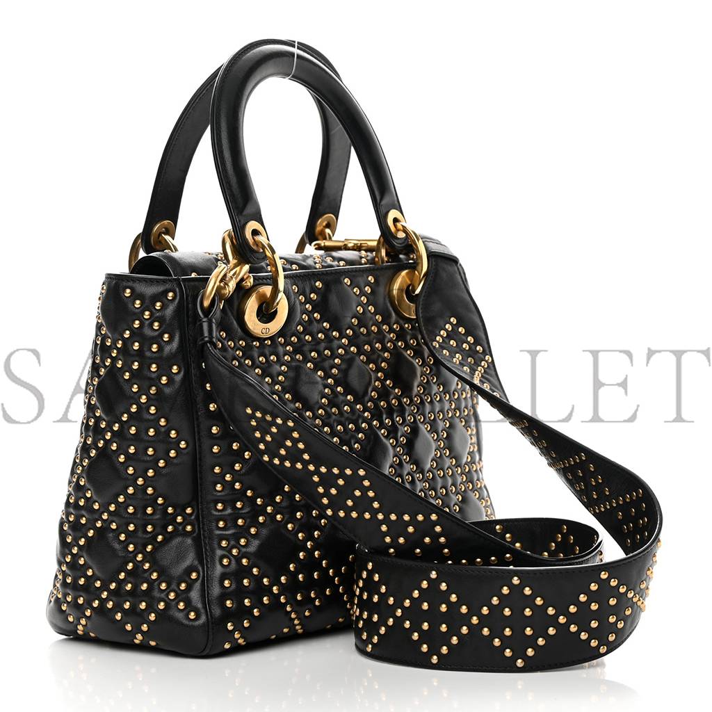 d*or calfskin cannage studded medium S*pple lady d*or black (23*18*12.1cm)