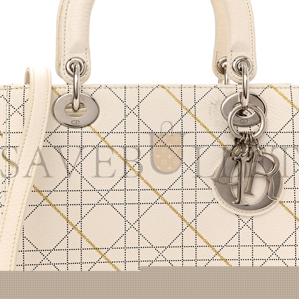 D*or calfskin cannage print medium lady D*or white (23*20*12.1cm)