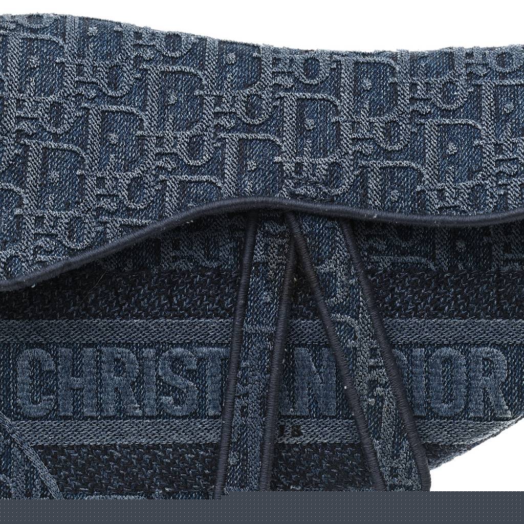 D*or oblique embroidered saddle bag denim blue (25*22*5.7cm)