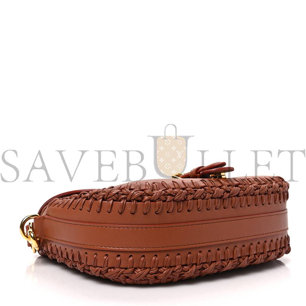 D*or grained calfskin medium whipstitched bobby bag dark tan (21*18*5.7cm)