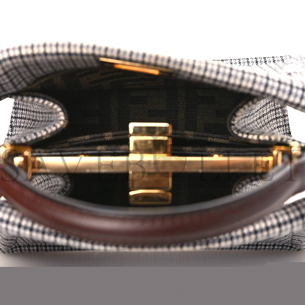 F**di wool fabric jacquard cuoio houndstooth ff 1974 petite peekaboo i see u satchel grey black (20*15*11cm)